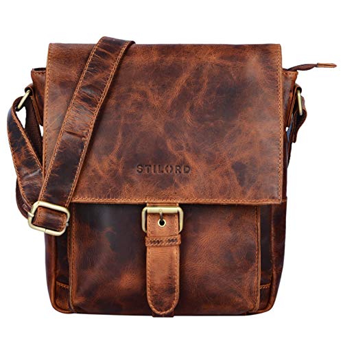 STILORD ‘Nevio’ Borsa a tracolla uomo piccola in pelle Borsello in cuoio Borsetta messenger per Tablet 10,1 pollici e A5, Colore:kara – cognac