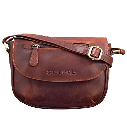 STILORD ‘Tamara’ Borsa a Tracolla Donna in Pelle Borsetta Vintage Marrone Clutch Pochette da Passeggio Cuoio Crossbody Mini, Colore:porto – cognac