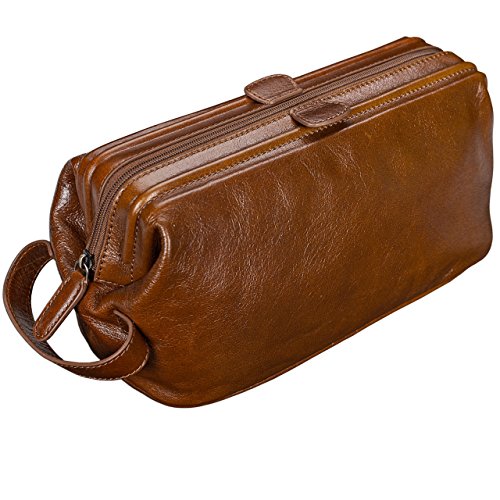 STILORD Vintage Beauty Case Borsetta da Toilette in 100% vera pelle di vacchetta marrone