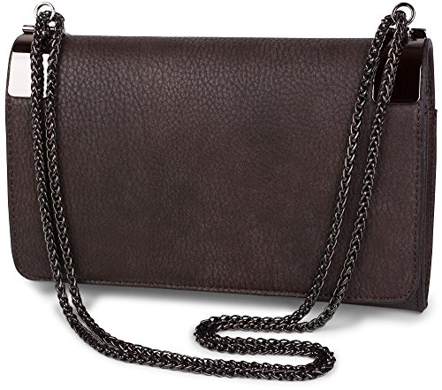 styleBREAKER clutch, borsetta da sera con fermagli metallici e catena scorrevole, design vintage, donna 02012046, colore:Marrone scuro