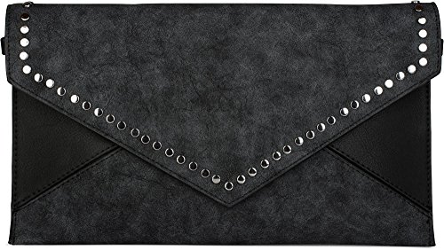 styleBREAKER clutch envelope con design a busta e borchie, stile vintage washed a 2 tonalità, borsa da sera, donna 02012172, colore:Nero