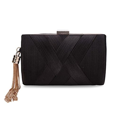 SYMALL Borsa a Mano con Frange Nappe Borsa da Sera Elegante per Donne Festa di Nozze da Sera Borsa da Sposa Vintage Retro Seta Nero 17cm * 7cm * 10cm