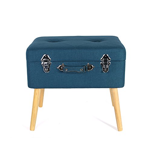THE HOME DECO FACTORY Baule di Valigia Legno/Poliestere, Legno e Poliestere, Blu, 50,50 x 36 x 45 cm