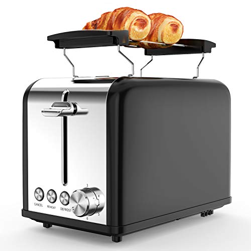 Tostapane 2 Fette Tostapane per Toast 6 Livelli di Tostatura morpilot Tostapane Funcioni di Automatico Riscaldamento Scongelamento e Annullamento 815W nero