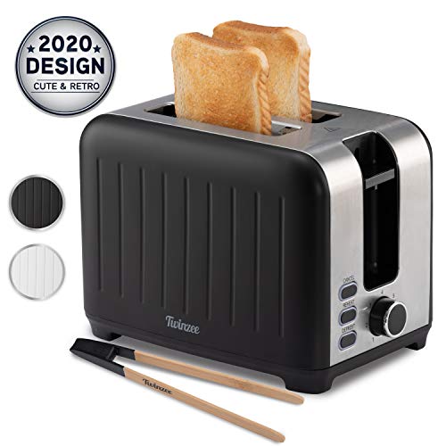 Tostapane Fenditura Larga 3 in 1 – Nero Opaco in Inox, Tostiera Vintage – Pinza in Bambù Gratis – 7 Livelli di Tostatura – 850W – Scalda Pane e Raccogli Briciole