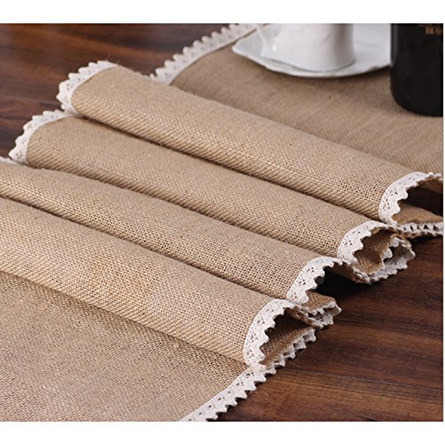 Tovaglia centrotavola in iuta con pizzo tinta crema, 30,5 x 274,3 cm, tovaglia centrotavola per matrimonio rustico all’aperto, per decorare la cucina di un casale rustico