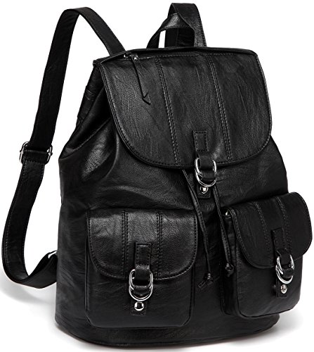 VASCHY Zaino Donna Zaino Ragazze Ecopelle Zaino Borsa Donna Vintage Zaini Donna Casual Zaino Scuola Adolescenti（Nero）