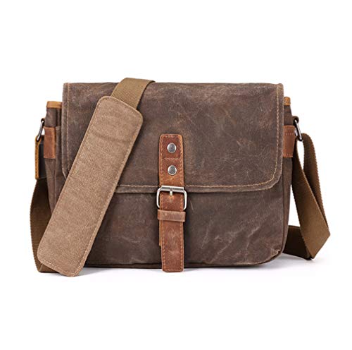 Vianber Borsa Fotografica SLR, Borsa in Tela Cerata Impermeabile Custodia per Fotocamera Vintage Messaggero Borsa con Interlayer Pad (Cachi)