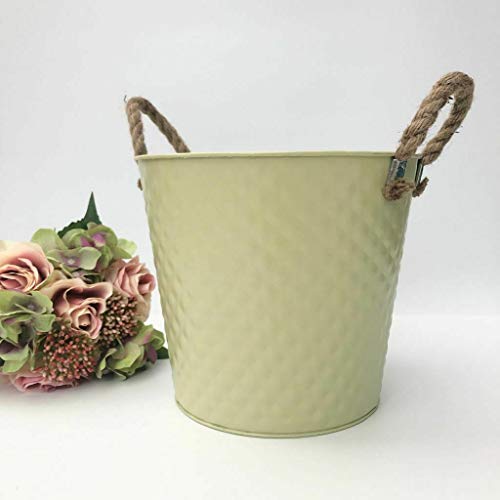 Vintage, centrotavola in metallo per piante da giardino, con manici in corda 24cm Chartreuse – Maglia a nido d’ape, 24 cm