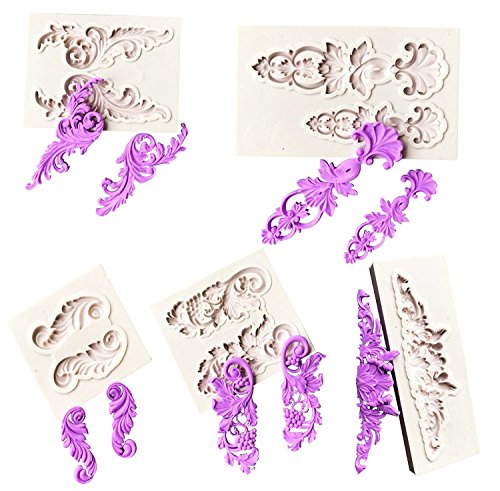 Vintage europei rilievo barocco scroll wedding muffa 5PCS/set zucchero fondente pasta di zucchero per torte, pasta di zucchero, design topper per cupcake decorazione decorazione Sugarcraft Decor