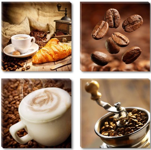 Visario 6603 – Quadro su Tela di Lino, 4 Pezzi, 4 x 30 x 3 cm, Stampa: caffè
