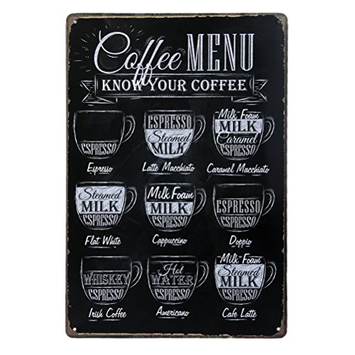 WINOMO Targa Metallo Vintage Pittura Decorativa per Bar Pub Arredo Murale 20cmx30cm -caffè Menu