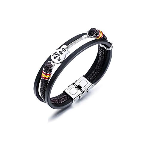 Winslet, Bracciale da uomo in pelle intrecciata, stile vintage, con fibbia in lega di bronzo, colore: nero/marrone, colore: chitarra, cod. j-01022-sz