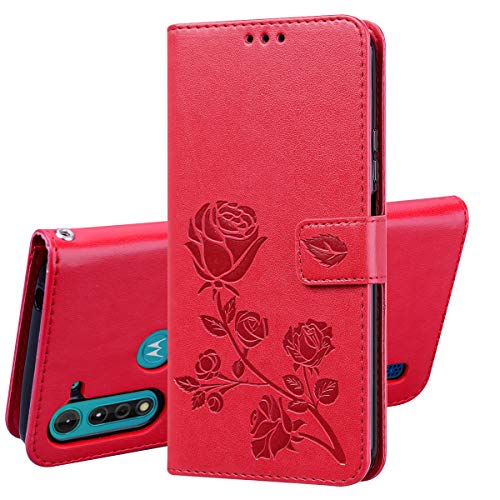 XIFAN Custodia Flip per Motorola Moto G8 Power Lite 65 Custodia in Rilievo 3D Custodia a Portafoglio in Pelle Vintage con Supporto e Costruita in Chiusura Magnetica Rosso