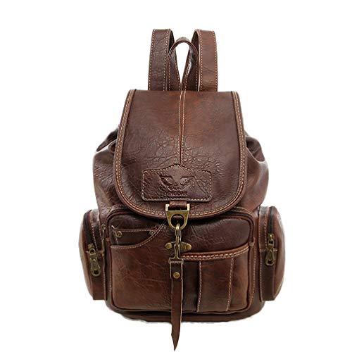 YFbear Zaini Casual Donna Morbida Pu Pelle Zaino Scuola Borsa (Marrone scuro)