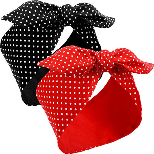 2 Pezzi Fasce per Capelli Costumi di Rosie The Riveter Cerchietti Rossi a Pois Fascia Capelli Vintage Retrò per Ragazze e Donne