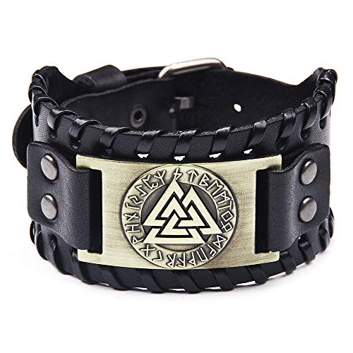 Braccialetto da uomo in vera pelle intrecciata in vera pelle con motivo vichingo Totem Odino bracciale vintage