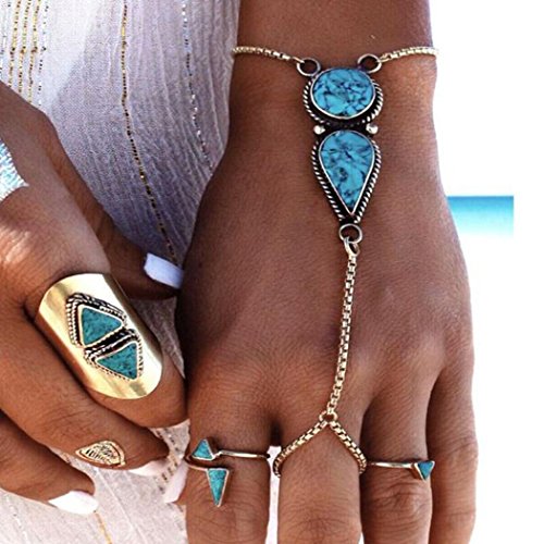Jovono  Bracciale baciamano turchese stile bohmien etnico vintage da spiaggia per donne e ragazze