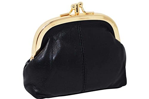 KARL LOVEN Portamonete da donna in pelle di agnello, Retro Vintage, con 3 scomparti con chiusura Clic-Clac, portafoglio per monete, banconote e carte di credito Nero