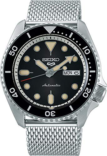 Seiko 5 Sports Suits Orologio Analogico Automatico Uomo con Cinturino in Acciaio Maglia Milanese SRPD73K1 Nero 3K1