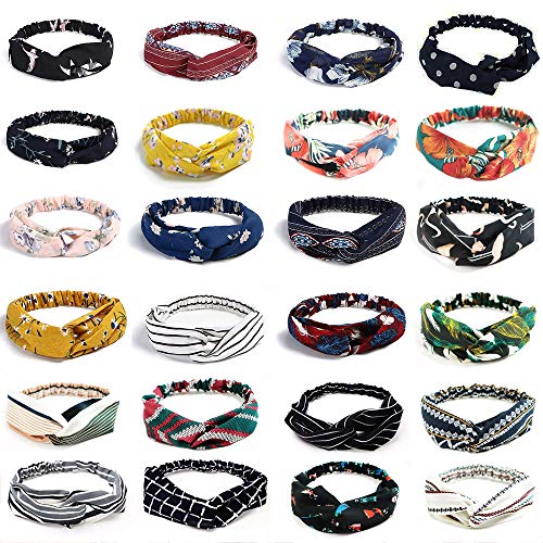 Viccess 24 Pezzi Fasce Capelli Vintage Fascia Capelli Donna Turbante Fasce Ritorto Fasce Yoga Testa Carino Accessori Capelli per Donna e Ragazza,Colore Casuale